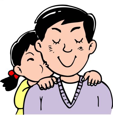 Kızı beyaz arka planda babasını öpüyor.