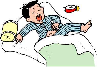 Sabahları yatakta uyuyan çocuk, resim. 