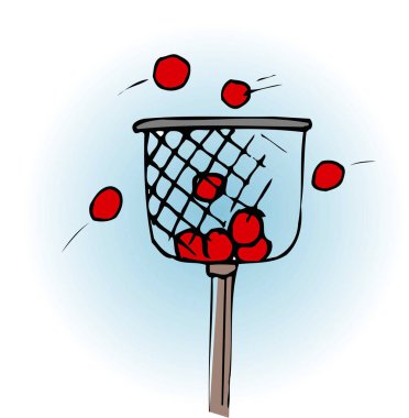 Beyaz arkaplanda kırmızı toplar, renkli karikatür çizimleri  