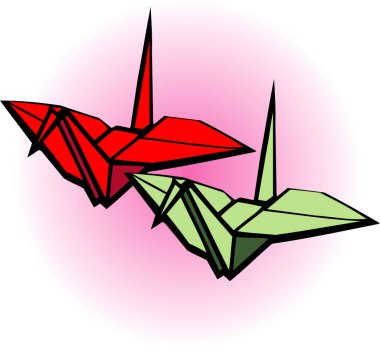 Beyaz arkaplanda origami kuşları çizimi 