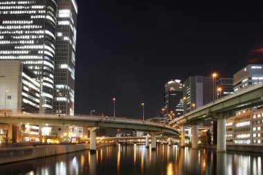 Gece modern şehir manzarası, şehir manzarası 