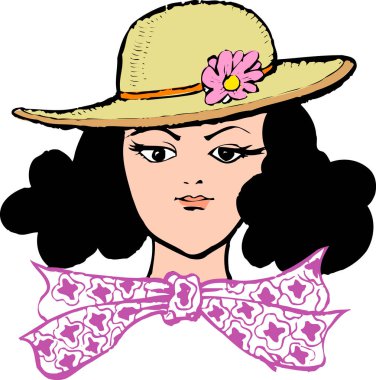 Şapkalı kız, beyaz arka planda izole edilmiş renkli çizimler. 