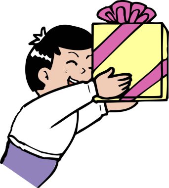 Mutlu çocuk beyaz arka planda hediyesini tutuyor. 