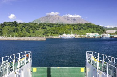 Japonya 'daki Sakurajima Volkanı Panoramik Görünümü