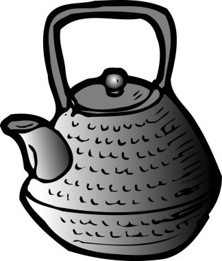 Sap ve oluklu siyah beyaz bir çaydanlık..