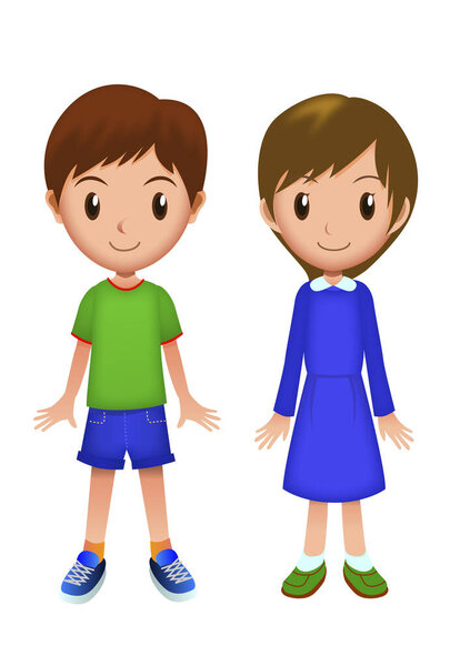 Illustration of a boy and girl standing side by side