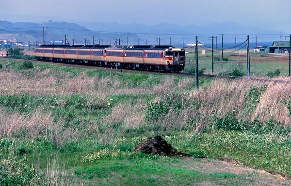 Tren demiryolunda ilerliyor.