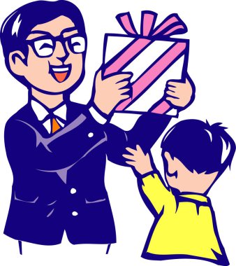 Oğul ve baba beyaza hediye tutuyorlar. 