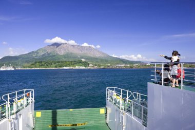 Japonya 'daki Sakurajima Volkanı Panoramik Görünümü