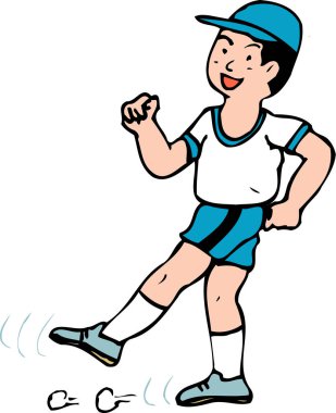 Koşu yapan atletik bir çocuğun çizgi film çizimi