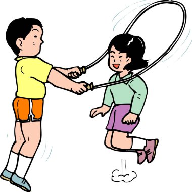 Beyaz arkaplanda ip atlayan çocukların resimleri