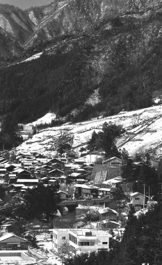 Japon Köyünün Siyah ve Beyaz Fotoğrafı