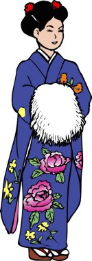 Kimono karikatür çizen bir kız.