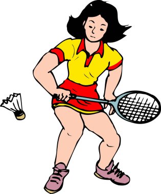 badminton oyuncusu çizgi filmi beyaz arkaplanda izole edildi 