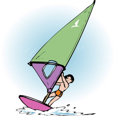 Sahilde sörf yapan bir çocuğun resmi.