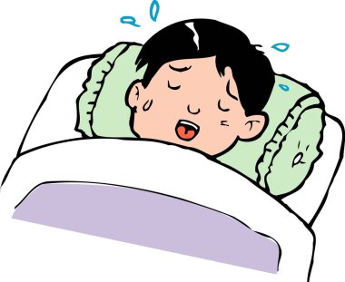  illustration of cartoon sick boy in bed 