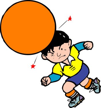 Çizgi filmci çocuk kafasıyla topa vuruyor. 