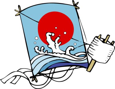 Japon tarzı kırmızı güneş ve mavi okyanus dalgaları sanatı 