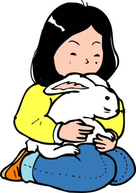 Küçük sevimli tavşanı olan bir bebeğin vektör çizimi 