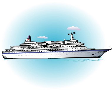 Mavi denizdeki yolcu gemisinin çizimi 