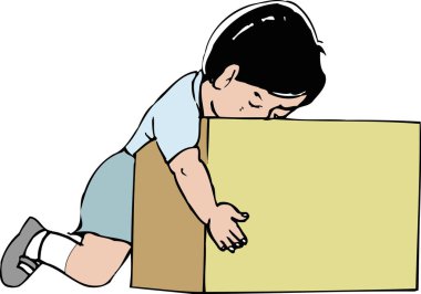 beyaz arka planda kutusu olan bir çocuğun karikatür çizimi 