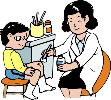 Doktor yaralı hastayı muayene eder.
