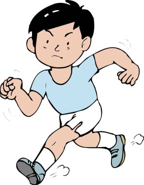 çizgi film koşucusu çocuk beyaz arkaplanda yalnız çalışıyor 