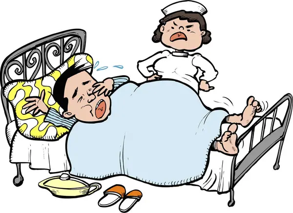 Hamile adam yatakta uzanıyor ve hemşirenin yanında ağlıyor.