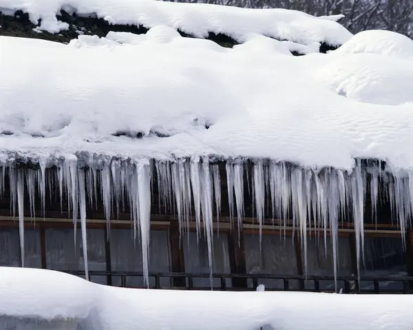 Roof Covered Snow Icicles — Stock Photo, Image