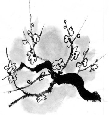 Beyaz arkaplanda ağaç dalında çiçek resmi 