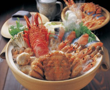 Japon deniz mahsulleri yakın çekimde.