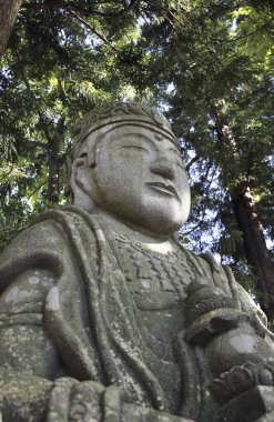 Japonya 'daki ormandaki eski Buda heykeli.