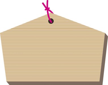 Pembe iplikli beş köşeli tahta tabela, beyaz arkaplanda basit bir karikatür çizimi   