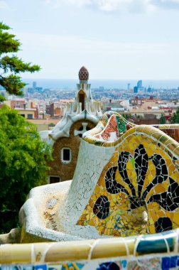 Barselona, İspanya 'daki Guell parkında. Gaudi tarafından tasarlandı. 