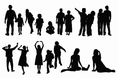 Siyah renkli kalabalık siluetleri beyaz arka planda izole edilmiş 