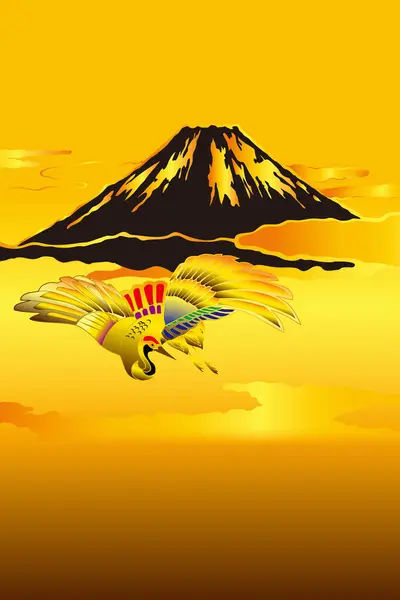 Japanse Etnisch Gestileerde Illustratie Met Fuji Berg Kraan — Stockfoto