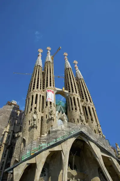 外看Sagrada Familia 西班牙加泰罗尼亚巴塞罗那Eixample区尚未完工的罗马天主教大教堂 — 图库照片