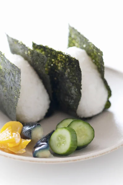 sushi on white background, traditional Japanese food