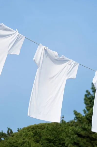 Clothes Drying Line Blue Sky — Stock Photo, Image
