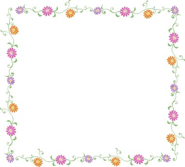 güzel dekoratif çerçeve beyaz arka planda çiçek elementleri.         