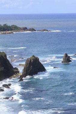 Denizin kayalık kıyı şeridinin güzel manzarası               