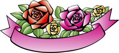 Güzel güllerin ve kurdelelerin vektör çizimi 