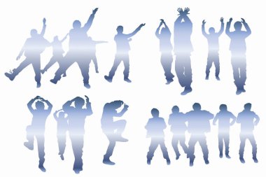 Beyaz arka planda dans eden adamların siluetleri