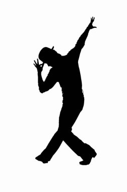 Beyaz arka planda tek başına dans eden bir adamın silüeti.