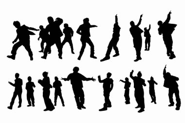 Siyah renkli kalabalık siluetleri beyaz arka planda izole edilmiş 