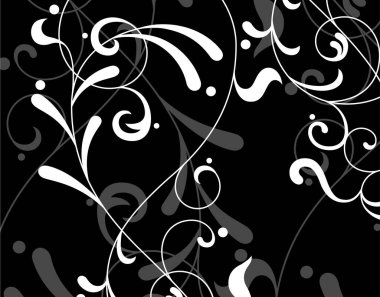 Soyut siyah beyaz çiçek deseni 