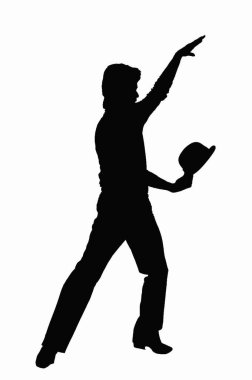 Beyaz arka planda tek başına dans eden bir adamın silüeti.