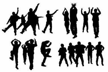 Siyah renkli kalabalık siluetleri beyaz arka planda izole edilmiş 