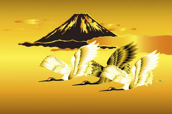 Elegant Traditionell Etnisk Japansk Illustration Med Kran — Stockfoto