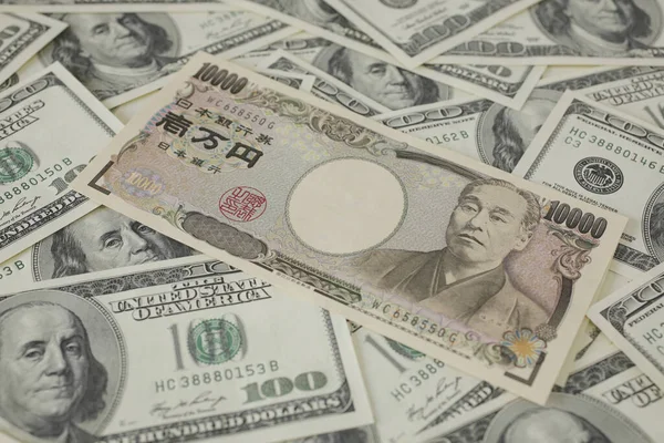 Bancnota Yeni Japoneză Grămada Dolari Conceptul Afaceri Bani — Fotografie, imagine de stoc